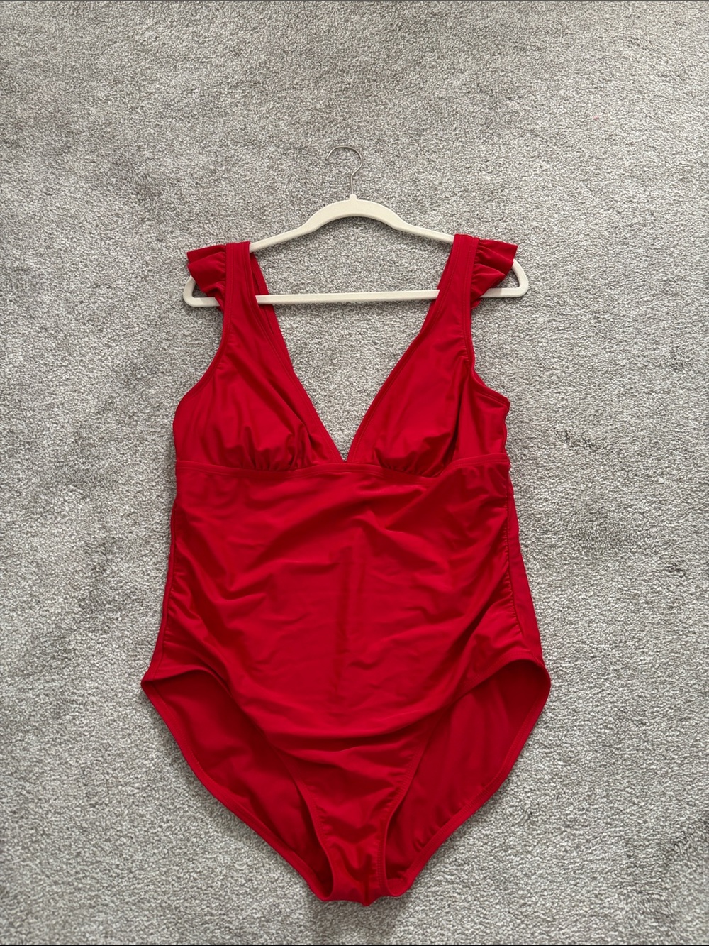Deep V Red One-Piece Swimsuit with Ruffle Straps - Picture 3 of 5